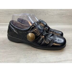 Josef Seibel Women's Black Leather Mary Jane Loafers 7 Brass Button Strap Shoes